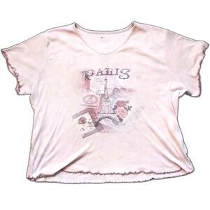 Women's Plus Size 1X Paris Graphics Shirt Gray Knit Short Sleeve Y2K Adult Top